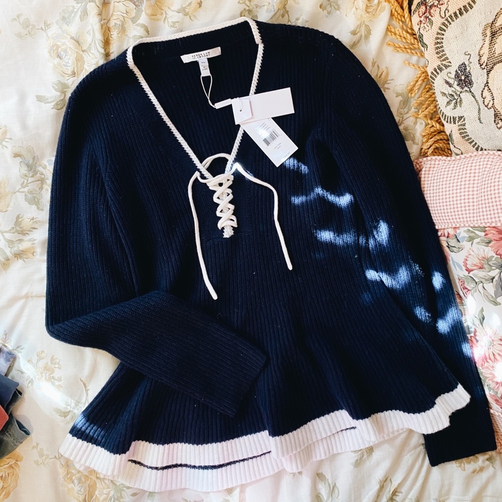 Derek Lam 10 Crosby navy peplum sweater